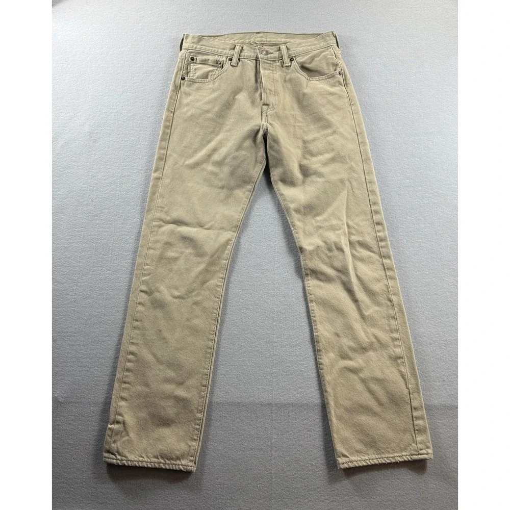 Levis 501 Jeans Mens 29x30 Beige Khaki Straight Leg Denim Button Fly Casual